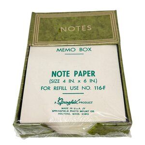 Vintage Memo Box Note Holder Green Springfield Stationery 4x6 Desk Accessory NOS